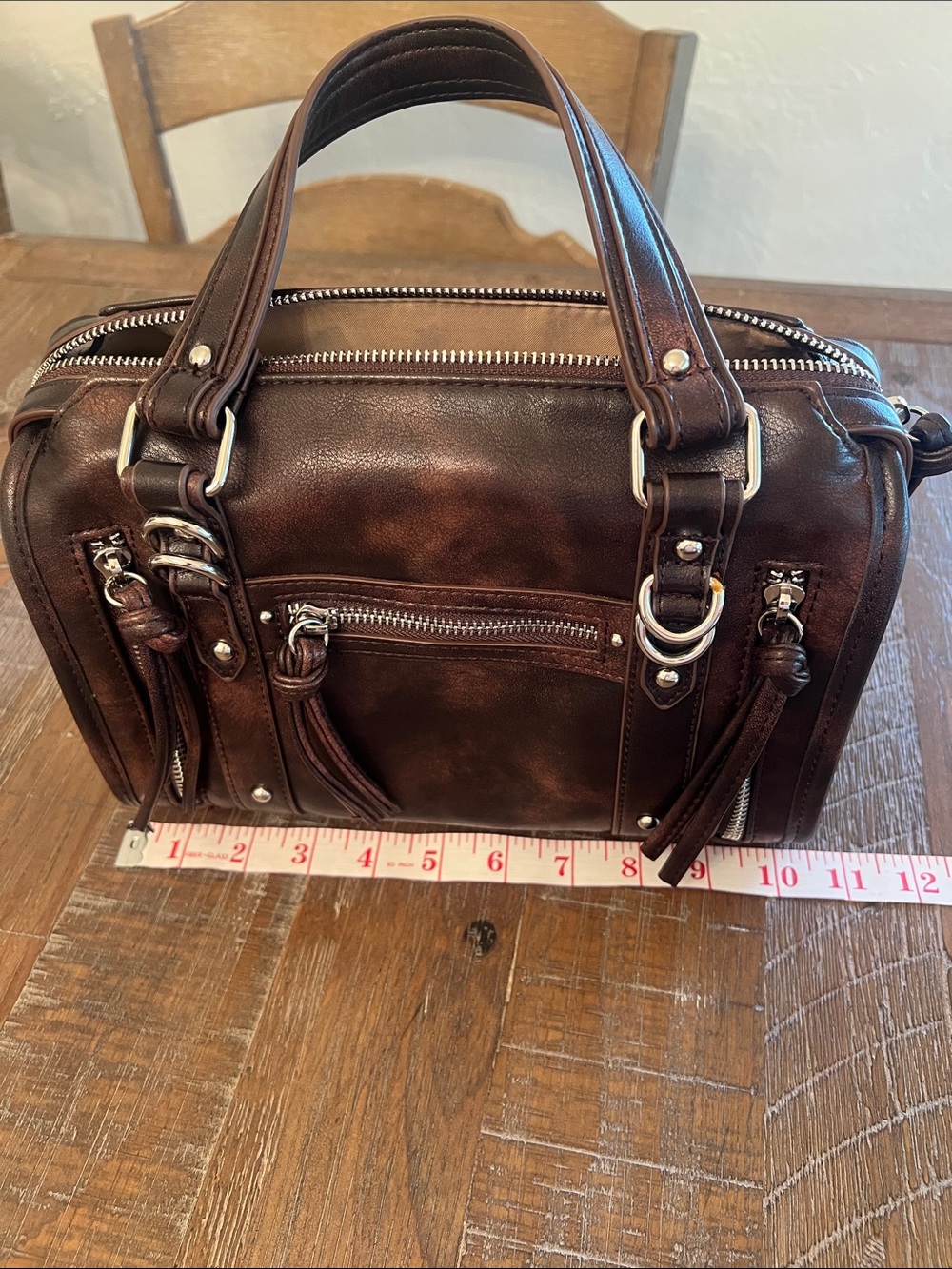 Made in NYC Distressed Brown Crossbody Satchel - Picture 8 of 10